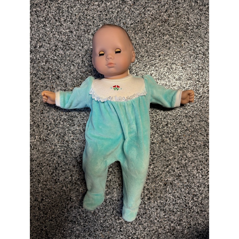 Vintage Pleasant Company Bitty Baby Doll Teal Velour Sleeper 1990s Brown Eyes